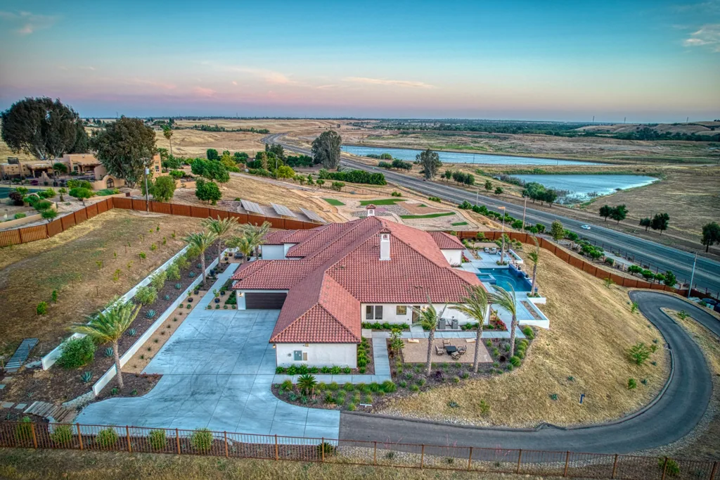 Aerial overview of Friant Estate showing the full homesite and property boundary.